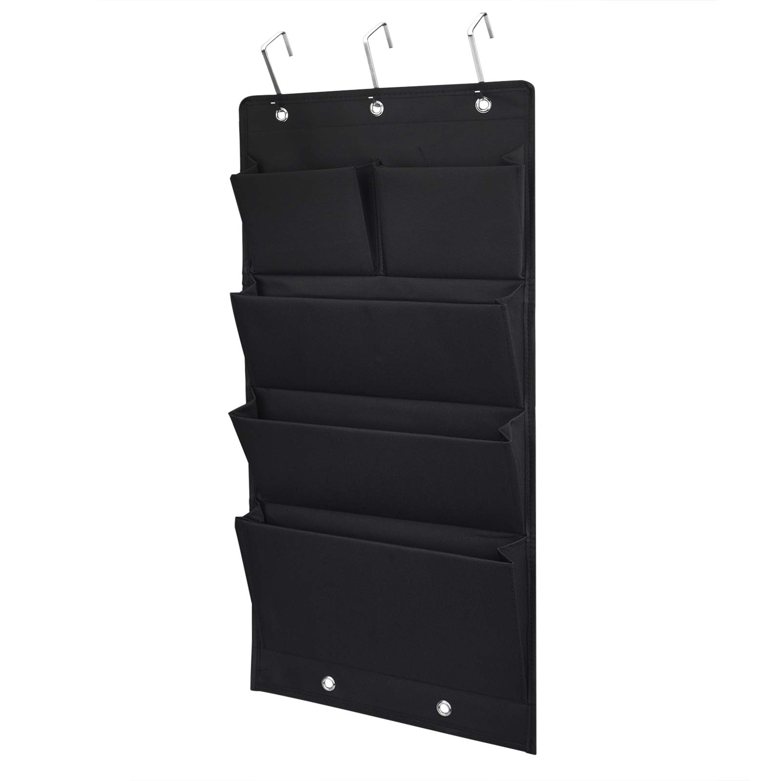 5-Pocket Over the Door File Organizer - Black Wall Mounted Hanging Document Holder (13.4x28 Inch) - Perfect for Home Office, Dorm Room & Classroom Organization