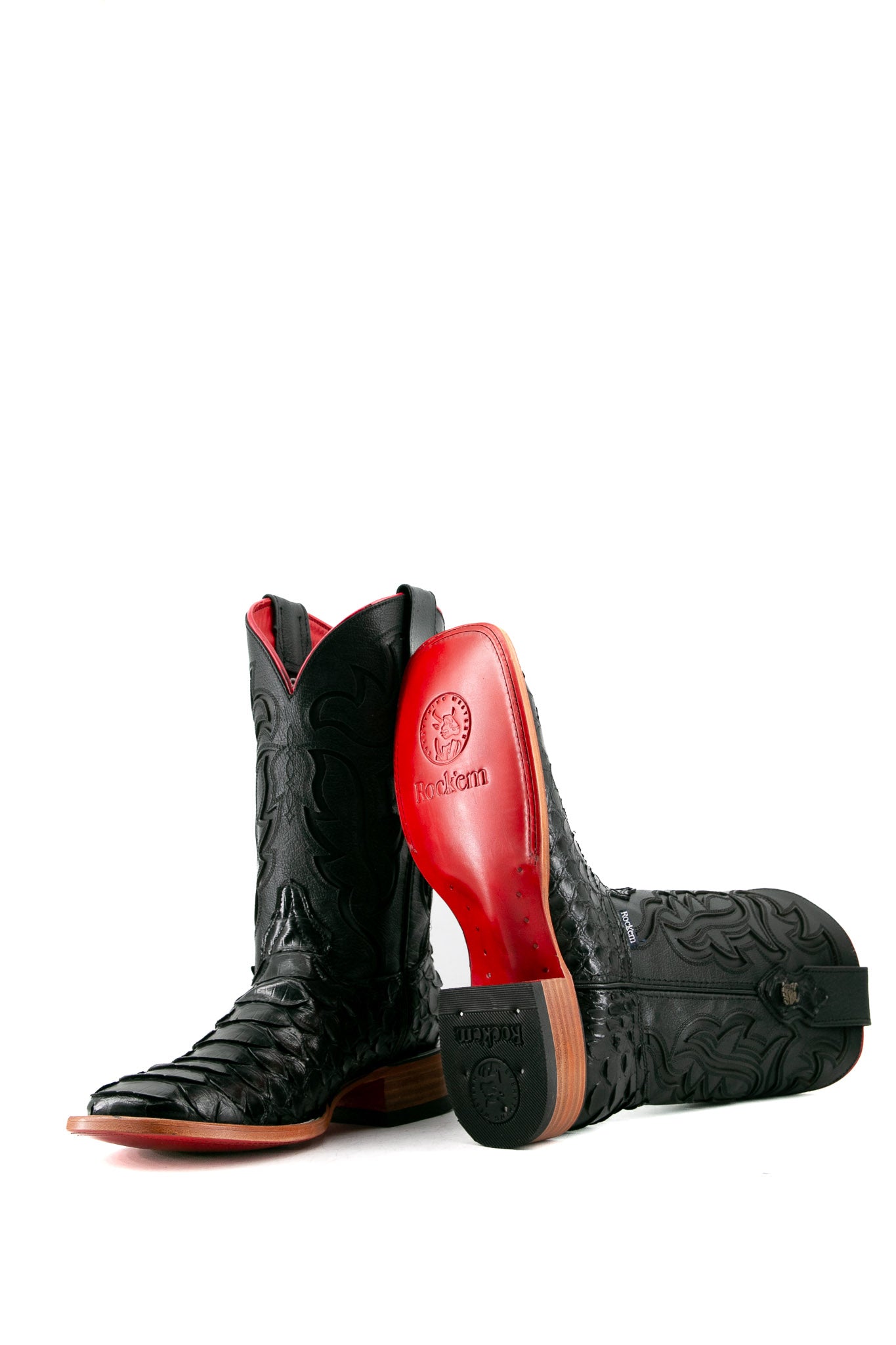 Shelby Python Red Bottom Square Toe Cowboy Boots for Men - Western Style Leather Boots with Exotic Snake Skin Design - Perfect for Rodeo, Country Music Festivals & Western Fashion