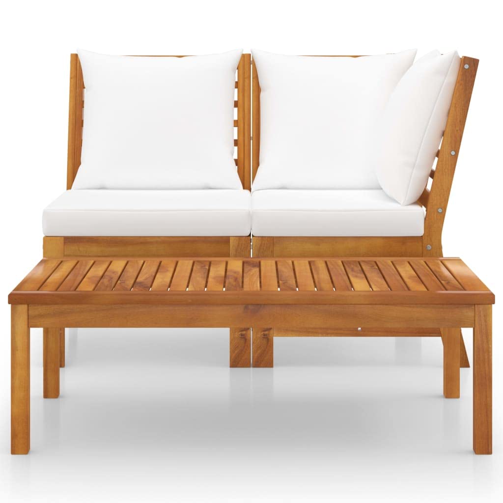 Premium 3-Piece Patio Lounge Set with Cream Cushions - Solid Acacia Wood Outdoor Furniture for Garden, Poolside & Backyard Relaxation
