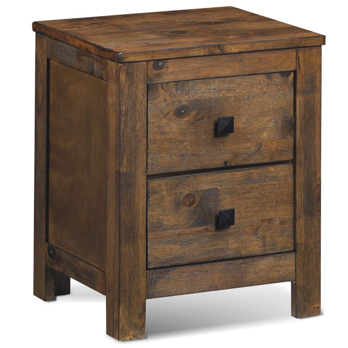 Giantex Rustic Wooden Nightstand with 2 Sliding Drawers - Fully Assembled Storage End Table for Bedroom & Living Room | Multipurpose Cabinet for Coffee Table, Books & Bedside Essentials