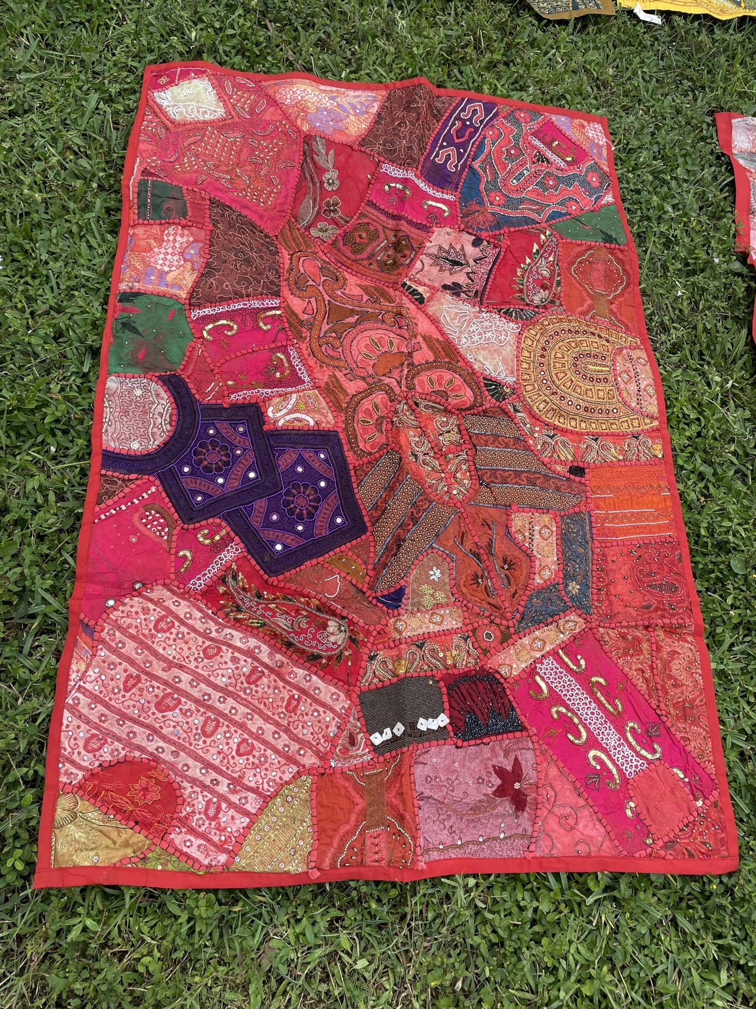 Exquisite Indian Sari Tapestry Wall Hanging - Red Passion Zardozi Embroidery for Boho Home Decor | Perfect for Living Room, Bedroom, or Meditation Space