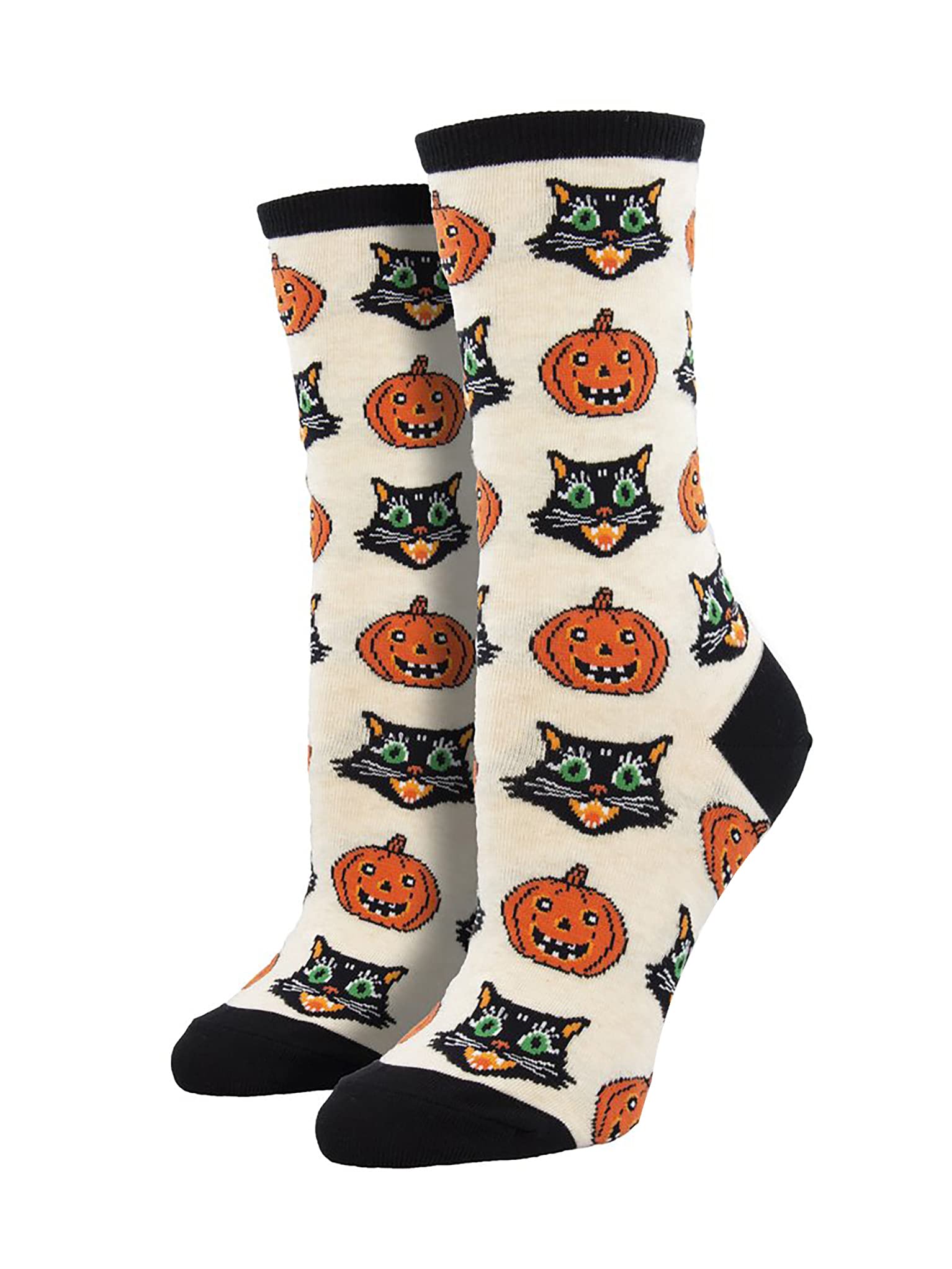 Vintage Halloween Crew Socks for Women - Ivory Heather Retro Style Socks - Perfect for Costumes, Cosplay & Fall Fashion Outfits