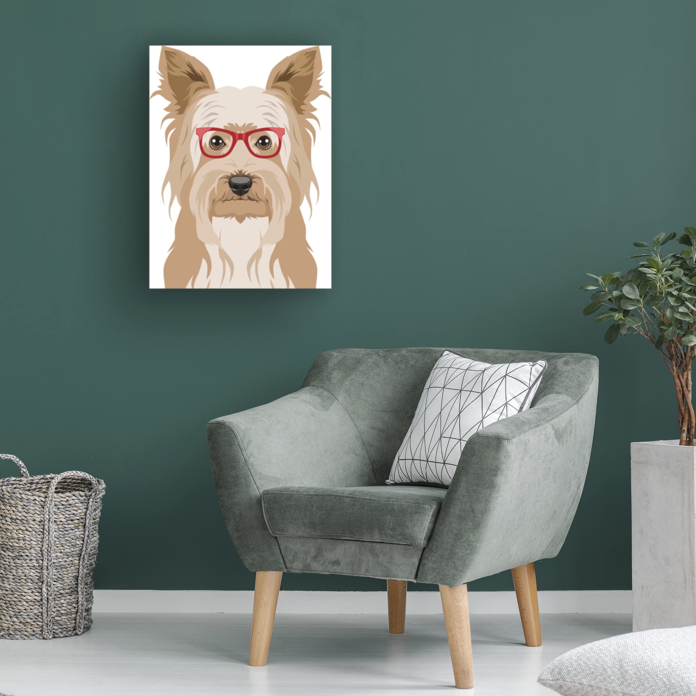 Trademark Fine Art 'Yorkshire Terrier Wearing Hipster Glasses' Canvas Wall Art Print - Cute Dog Portrait for Home Decor, Office & Gifts
