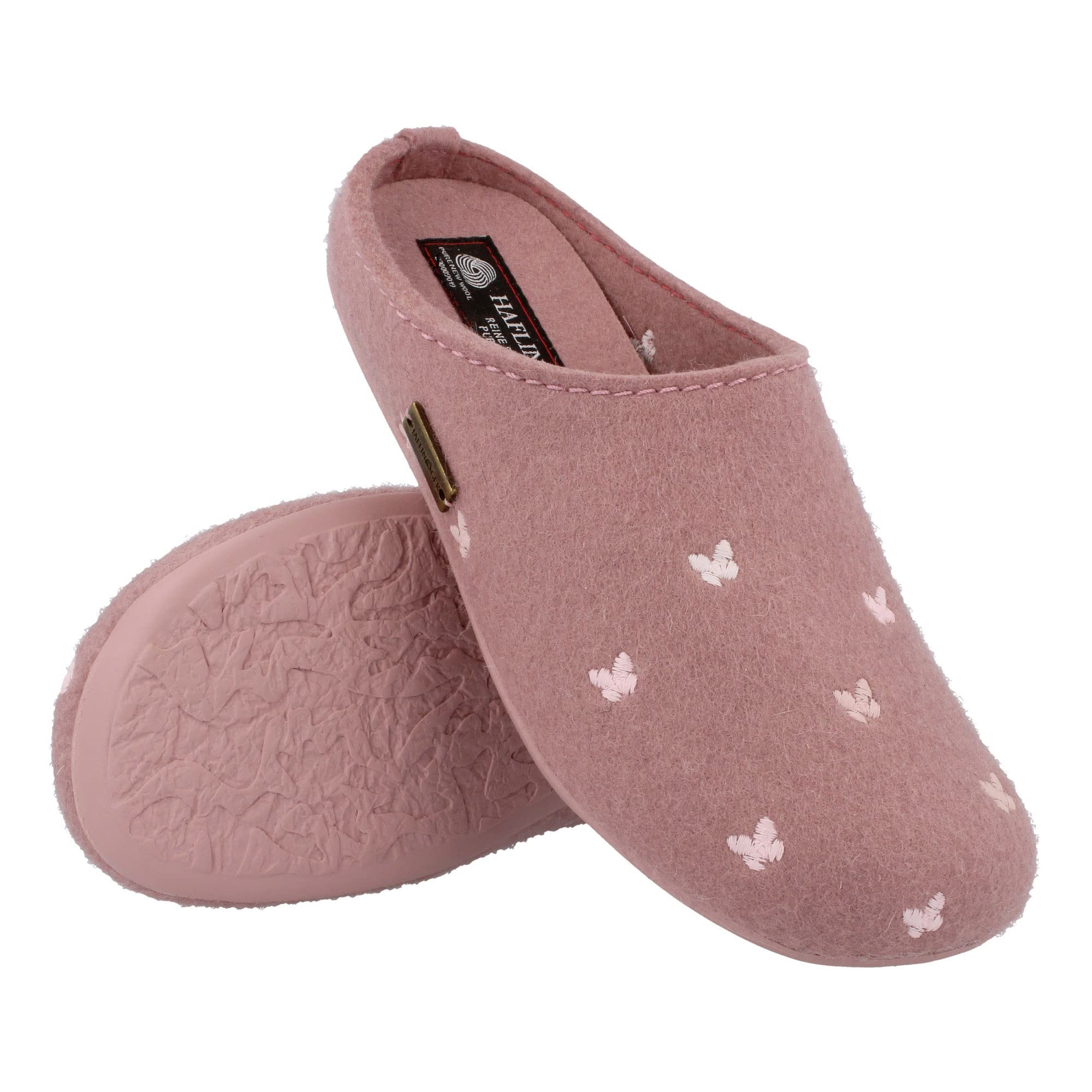 HAFLINGER Fafalline Wool Felt Butterfly Motif Women's Slip-On Mule Slippers - Cozy Indoor/Outdoor House Shoes for Women & Men - Perfect for Home, Office & Relaxation