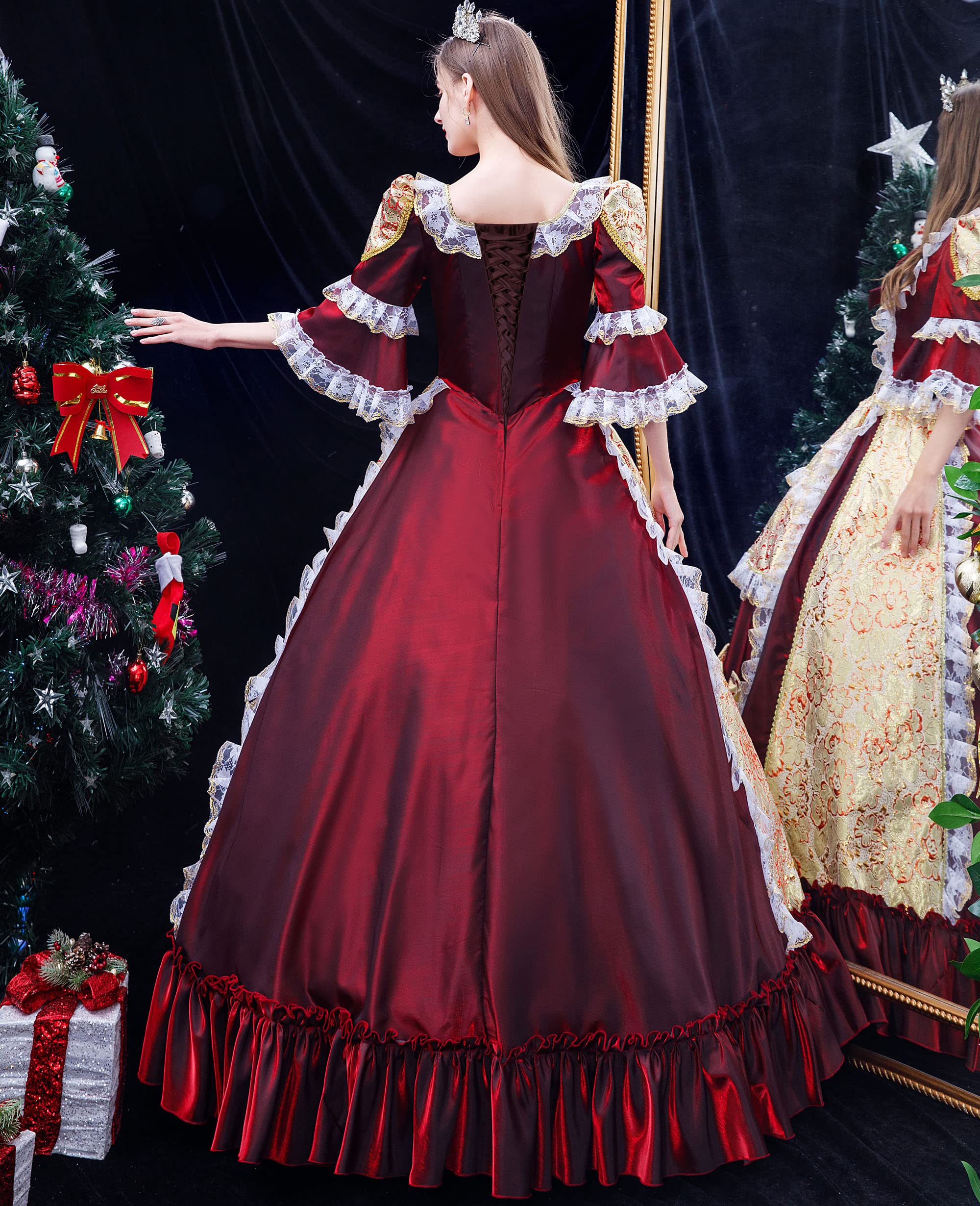 Elegant Victorian Ball Gown for Women - Long Sleeve Rococo Masquerade Party Dress | Perfect for Costume Parties, Renaissance Fairs & Historical Reenactments