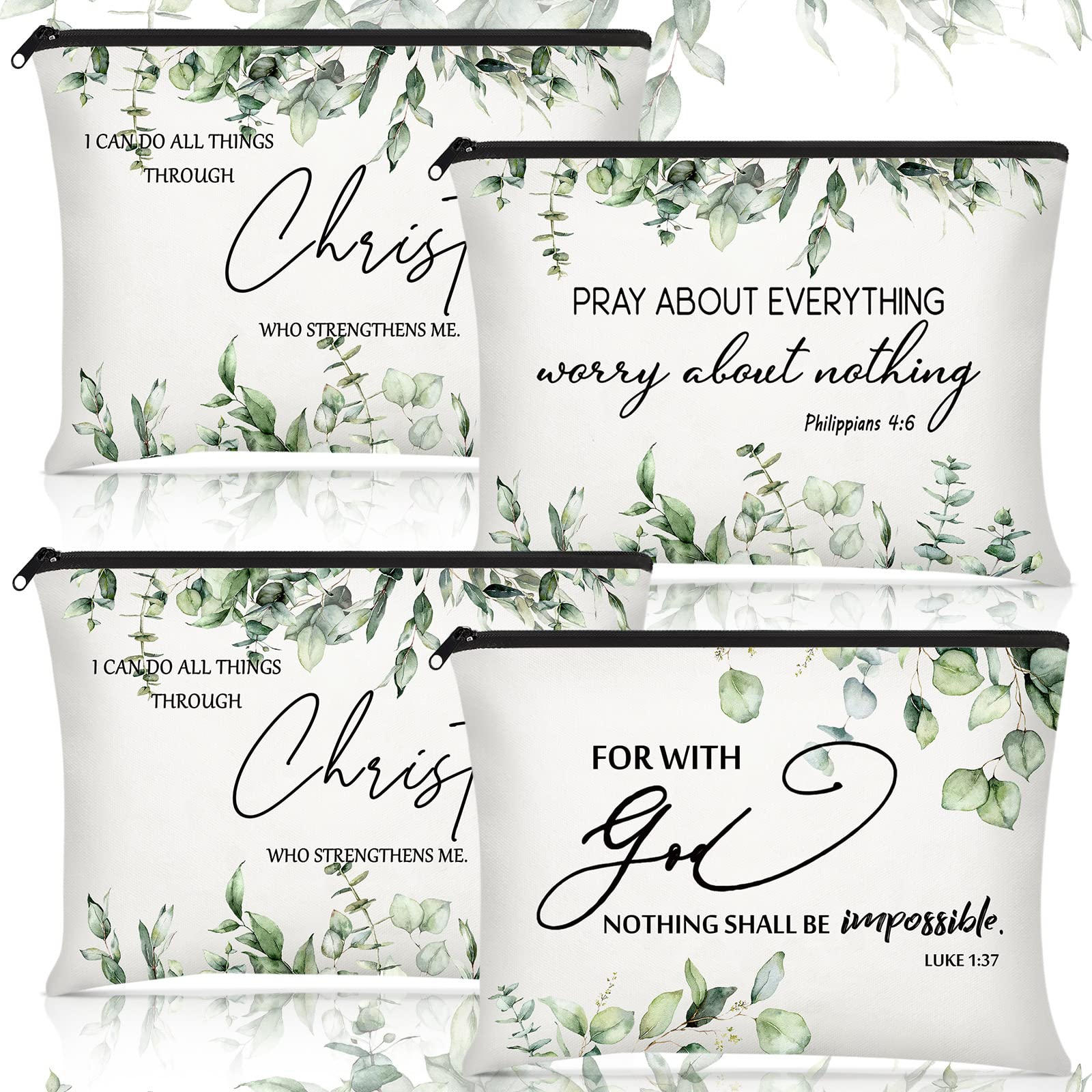 Saintrygo 4 Pack Christian Bible Verse Pencil Cases for Women - Motivational Quote Canvas Zipper Pouches for Makeup, School & Office Supplies - Great Gifts for Mother's Day, Coworkers & Employees - Perfect for Daily Use, Travel & Organization