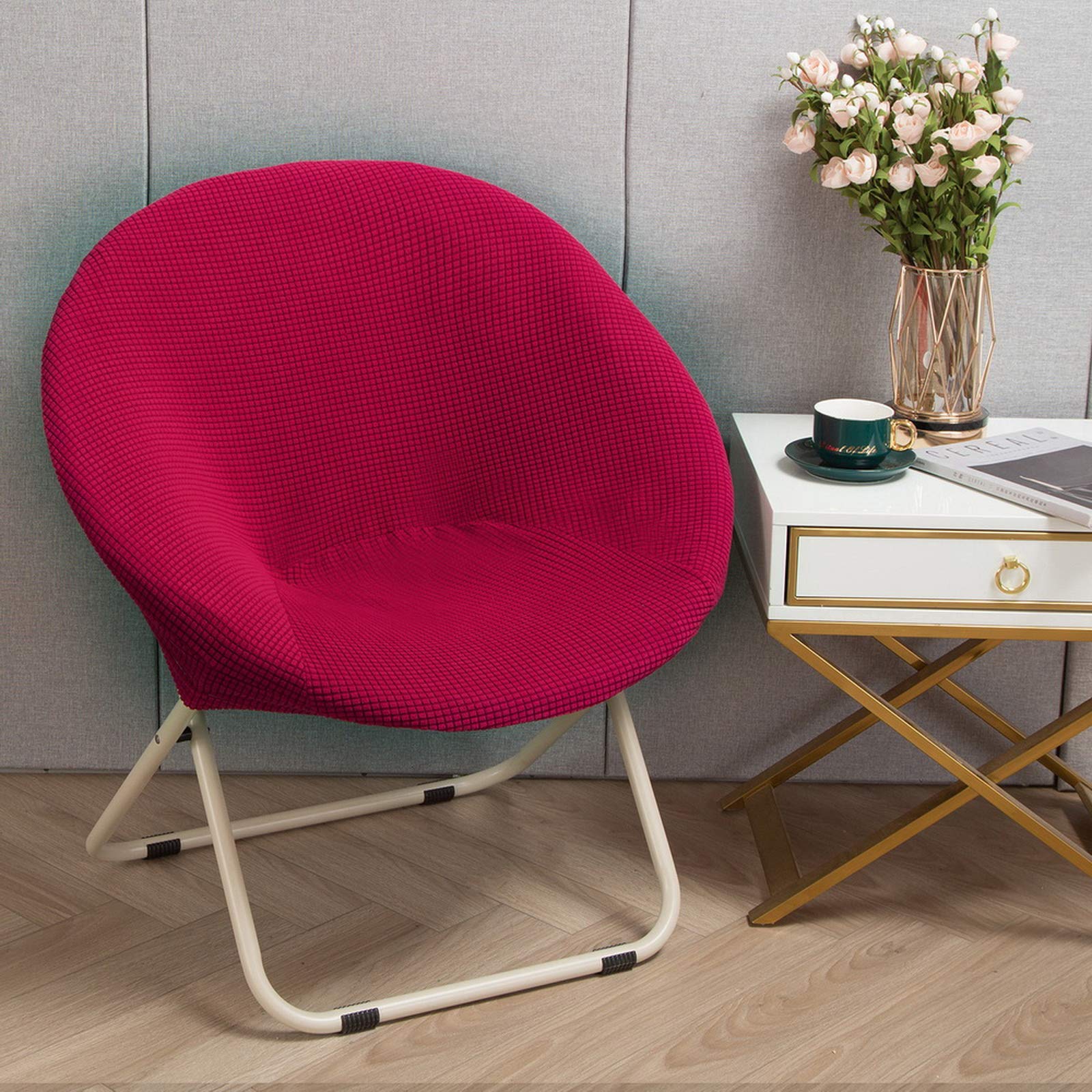 Hoomall Round Saucer Chair Cover Slipcover Only - Stretch Jacquard Moon Chair Slipcovers for Adults, Removable Spandex Fabric Soft Chair Covers (Red) - Perfect for Living Room, Bedroom, Dorm & Outdoor Relaxation