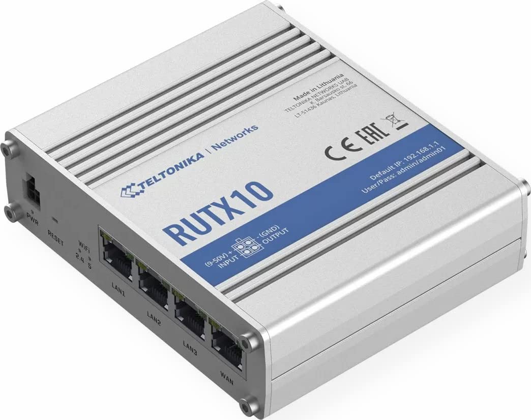 Teltonika RUTX10000200 Professional Industrial Ethernet Router with 4 Ports, US Power Supply | Remote Monitoring & Management | Ideal for IoT, Smart Home, and Business Networking Solutions