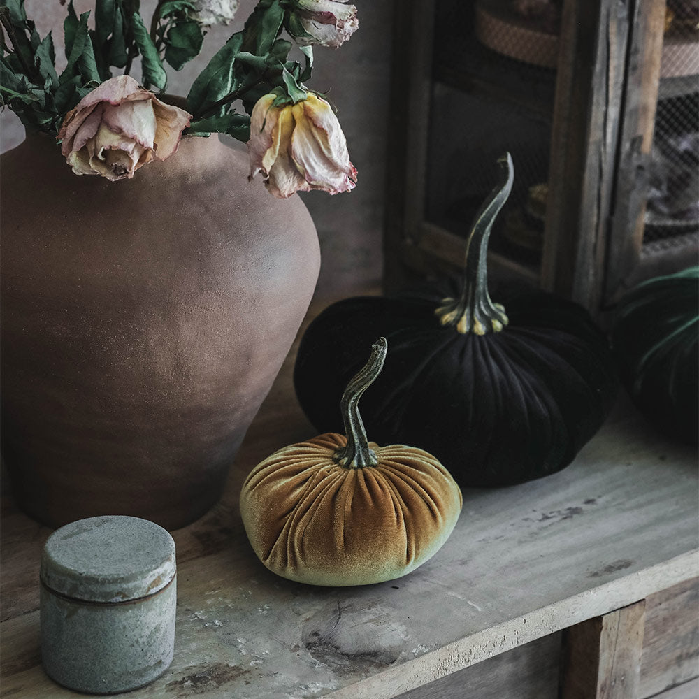Luxury Velvet Pumpkin Decor for Fall - Elegant Autumn Home Decor, Thanksgiving & Halloween Table Centerpiece, Seasonal Mantel Display