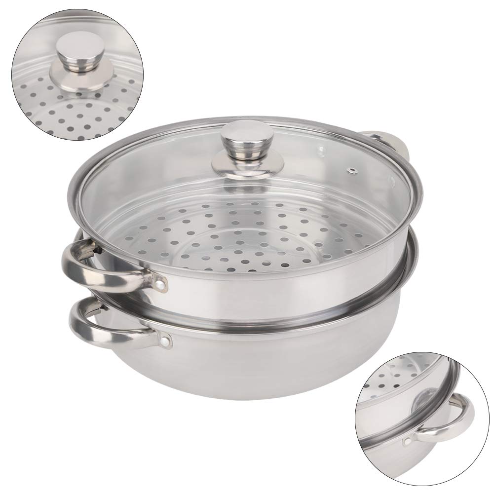 Stainless Steel Steamer Pot - 2-Layer Double Boiler for Cooking, Soup & Food Steaming (11 Inch/27cm) - Perfect for Healthy Meals & Asian Cuisine