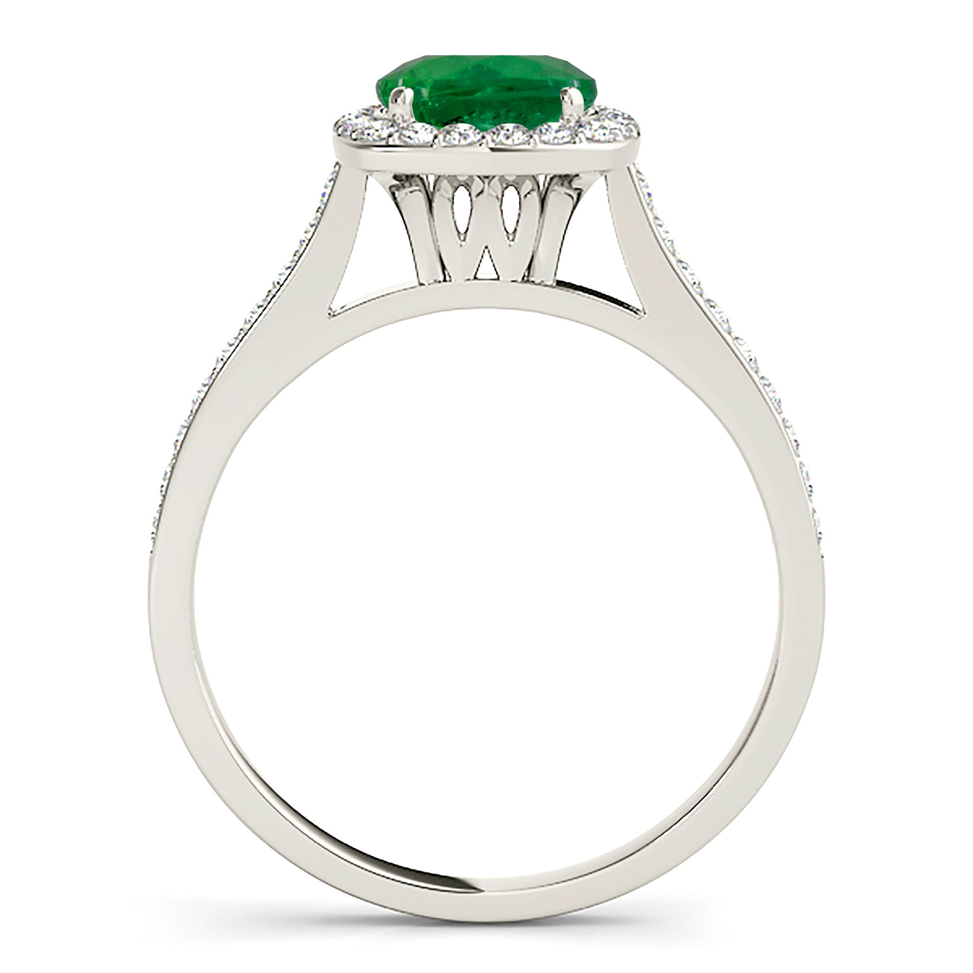 1.70 Carat Genuine Emerald Ring with Halo & Diamond Band - Elegant Wedding, Engagement & Anniversary Jewelry Gift for Women