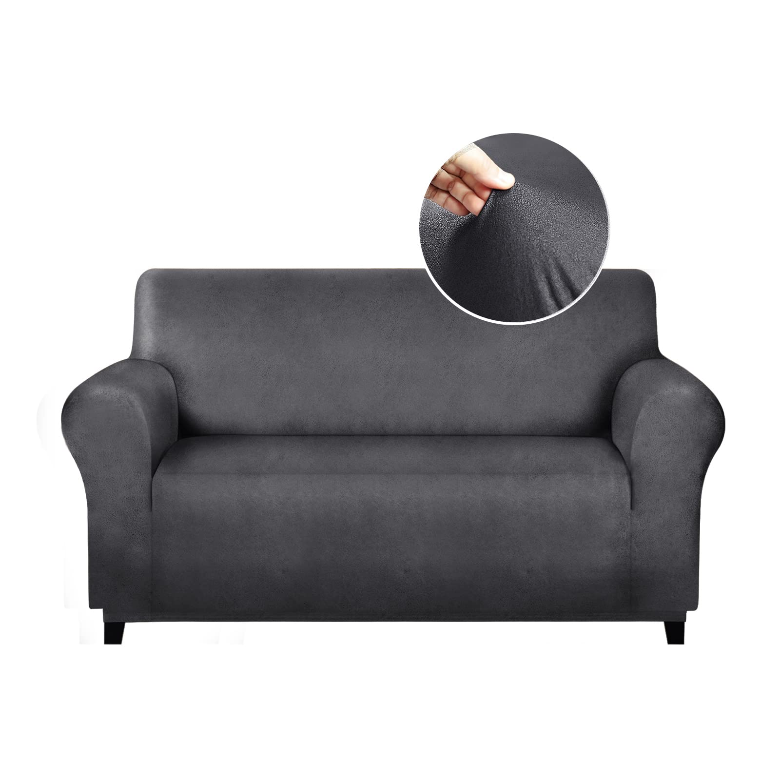 Premium Loveseat Covers for Leather Couches - Soft, Washable & Non-Slip Sofa Protector with Leather-Like Finish | Pet & Kid Friendly | Dark Gray | Perfect for Living Room, Home Theater & Family Gatherings
