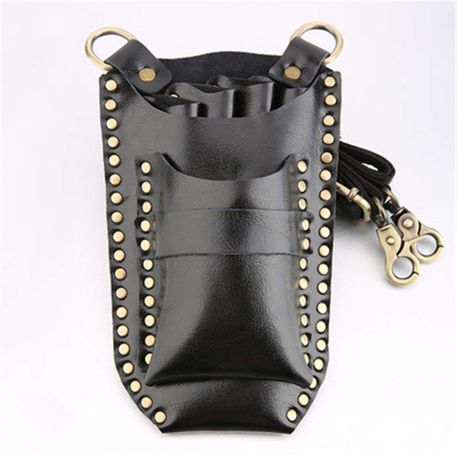 Professional 4-Pack Leather Barber Scissor Holster Pouch with Waist & Shoulder Belt - Hairdressing Belt Bag for Scissors, Hair Combs & Pet Grooming Tools (Black, 11.8x20.7cm) - Perfect for Salon Stylists, Mobile Barbers & Pet Groomers