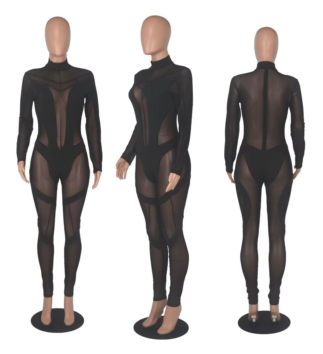 Sexy High Neck Sheer Mesh Bodycon Jumpsuit for Women - Clubwear & Party Outfit - Perfect for Nightclubs, Dates, and Special Occasions