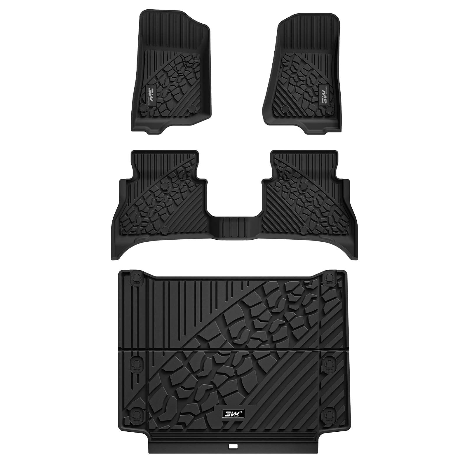 Custom Fit 3W All-Weather TPE Rubber Floor Mats & Cargo Liner for Jeep Wrangler 4XE 2021-2025 (Non JL/JK) - Heavy Duty Car Trunk Mat Accessories for Hybrid & 4 Door Models | Perfect for Off-Roading, Camping & Daily Commute
