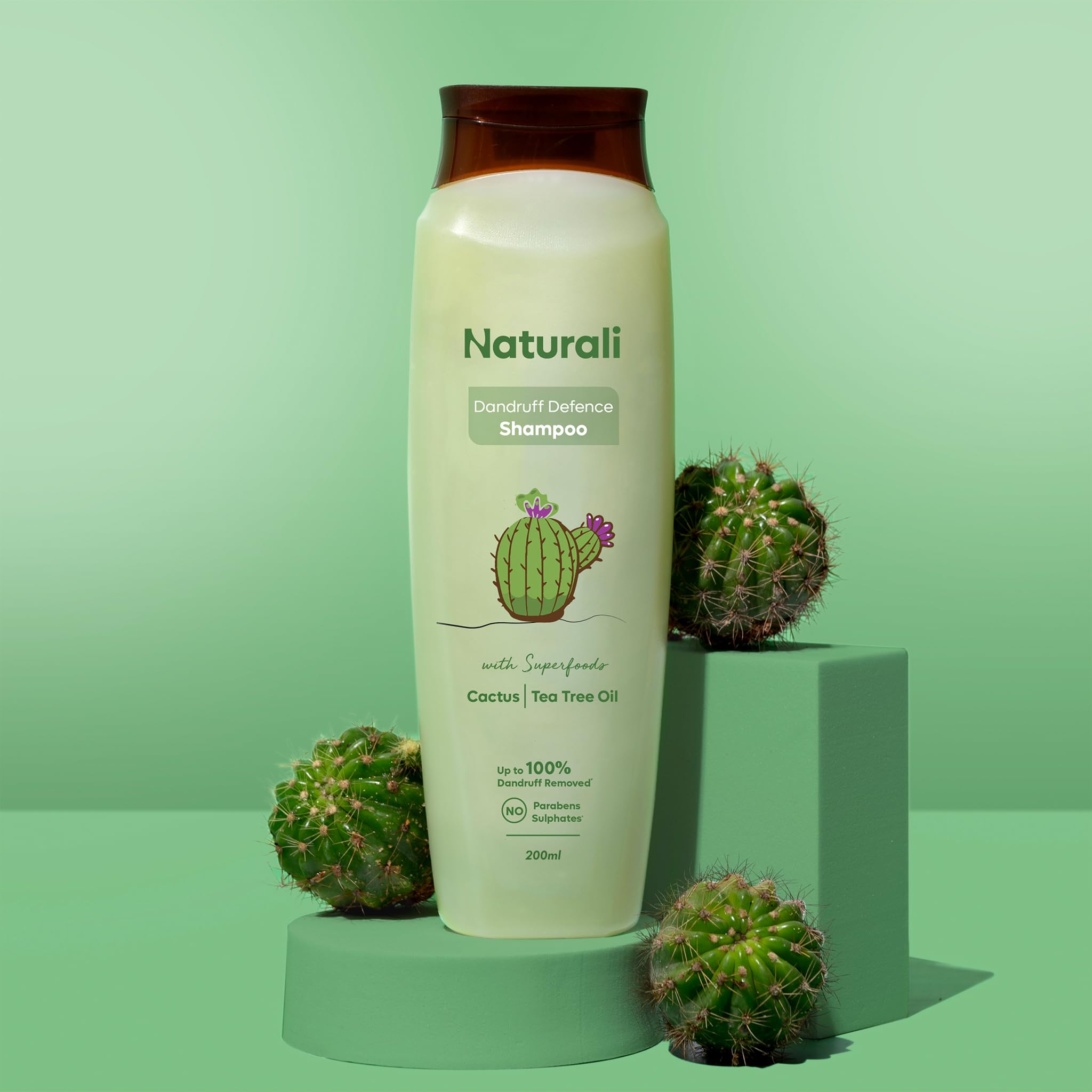 Natural Tea Tree Oil & Cactus Extract Anti-Dandruff Shampoo - Sulfate & Paraben Free, Scalp Soothing Treatment for Dry, Itchy Scalp - 200ml Bottle for Men & Women - Perfect for Daily Hair Care & Dandruff Prevention