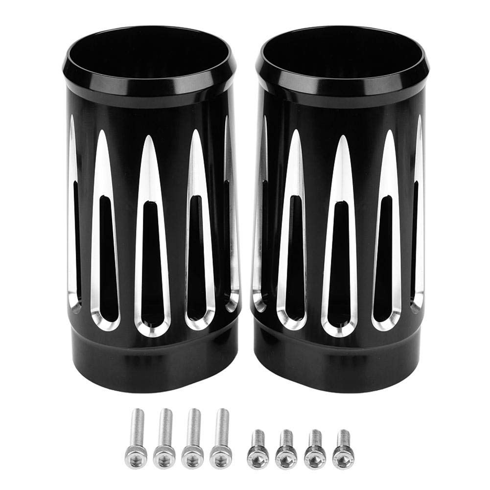 KIMISS 1 Pair Aluminum Alloy Motorcycle Fork Shock Covers - Universal Fit for Harley Touring FLT FLHR FLHT FLHX Models (Black) | Durable Fork Boot Sliders for Road Protection & Style Enhancement | Perfect for Long Distance Rides & Custom Bike Builds