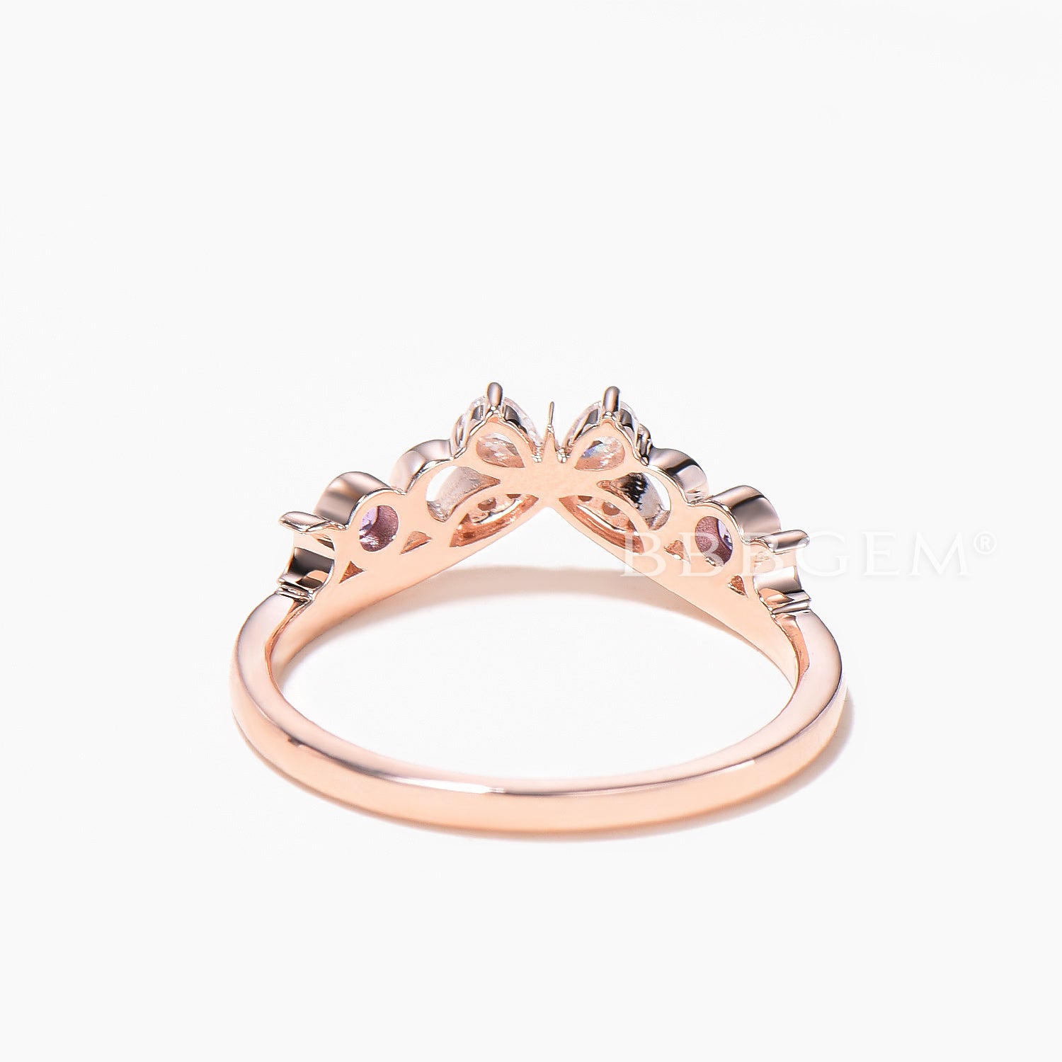 Mixed Cut Moissanite Butterfly Wedding Ring - Round Amethyst Curved Band for Women - Elegant Bridal Jewelry, Anniversary Gift & Engagement Ring for Special Occasions
