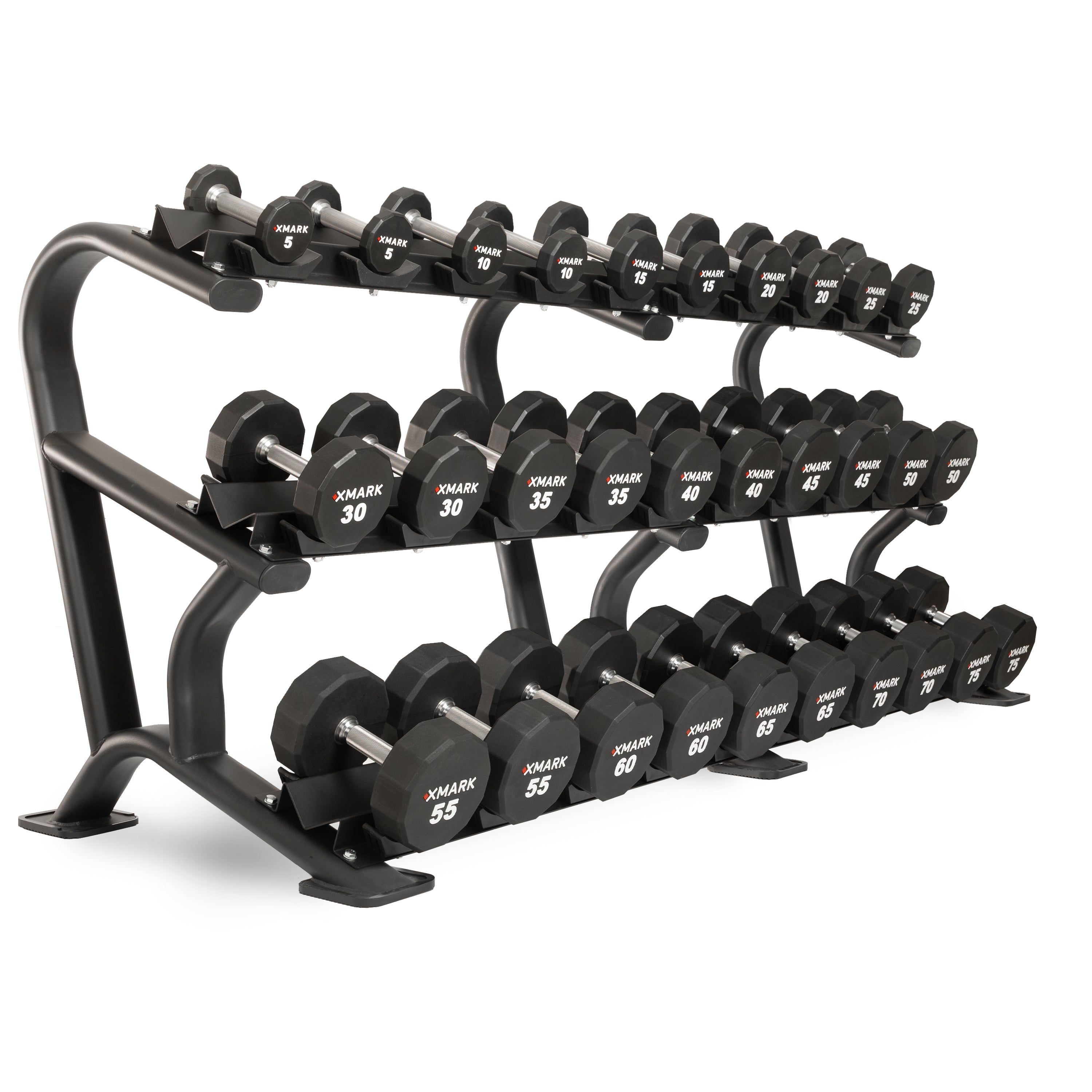 12-Sided Commercial Urethane Dumbbells - 5 Sets (50lb & 75lb) - Heavy Duty Gym Equipment for CrossFit, Weight Training & Home Workouts