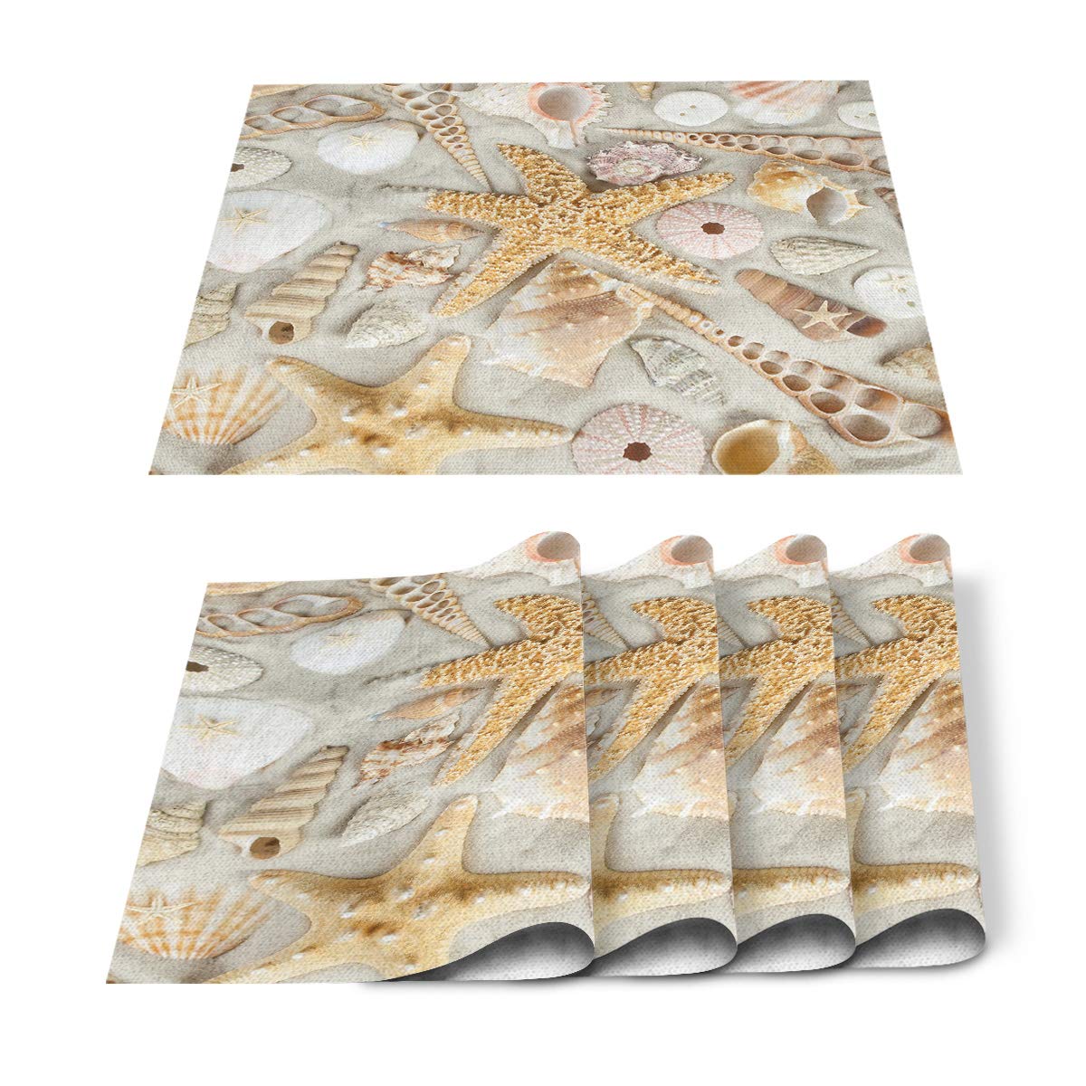 Victories Beach Themed Starfish Placemats Set of 4 - Heat Insulation & Stain Resistant Washable Table Mats for Dining Table, Kitchen, Home Decor | Perfect for Christmas, Wedding & Coastal-Themed Parties