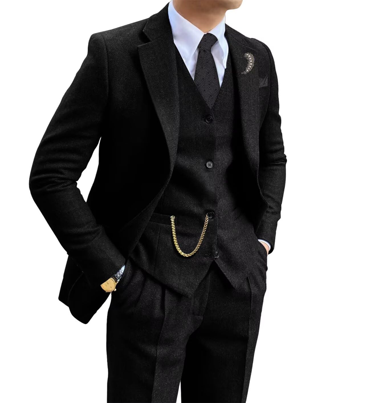 Retro Tweed Brown 3-Piece Men's Suit | Herringbone Slim Fit Wedding Tuxedo Set with Jacket, Vest & Pants | Perfect for Prom, Formal Events & Business Occasions