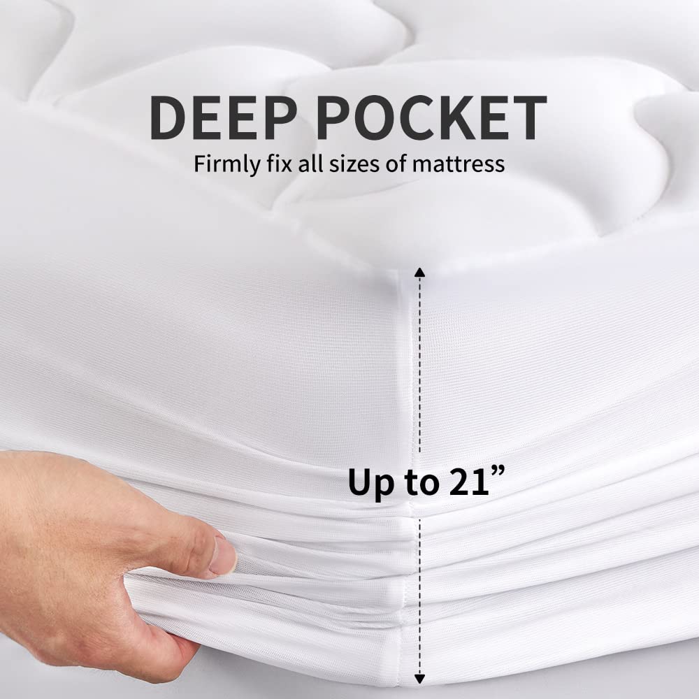Cooling Cal King Mattress Topper - SLEEP ZONE Quilted Fitted Mattress Pad Cover, 8-21