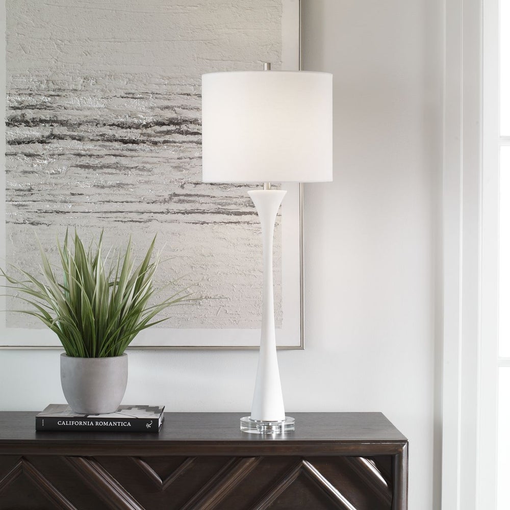 Ivory Buffet Lamp with Crystal and Nickel Accents - Elegant Table Lamp for Dining Room, Living Room, Bedroom Decor - Perfect for Home, Office, and Wedding Lighting