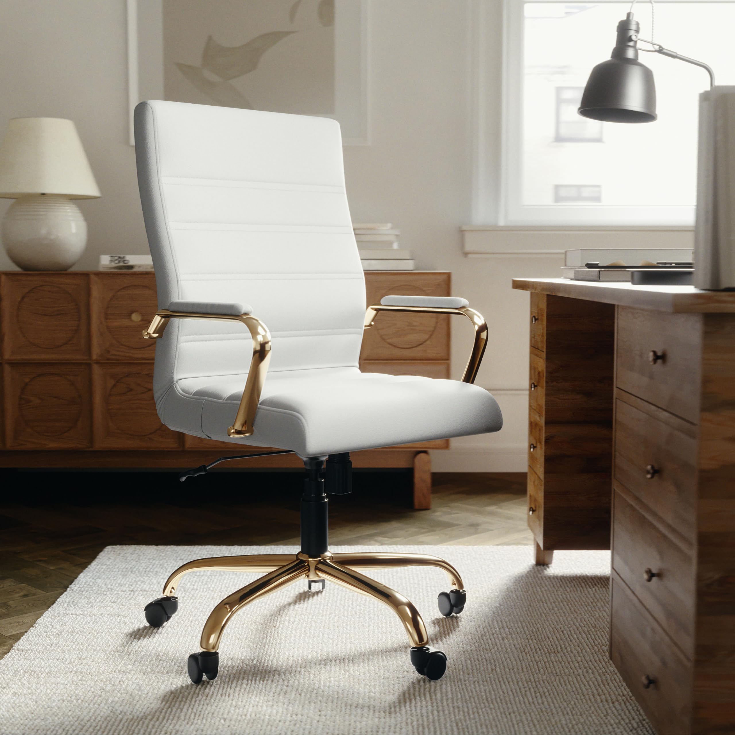 Flash Furniture Whitney Mid-Back Swivel LeatherSoft Office Chair - Adjustable Height Ergonomic Desk Chair with Padded Seat & Armrests, 27