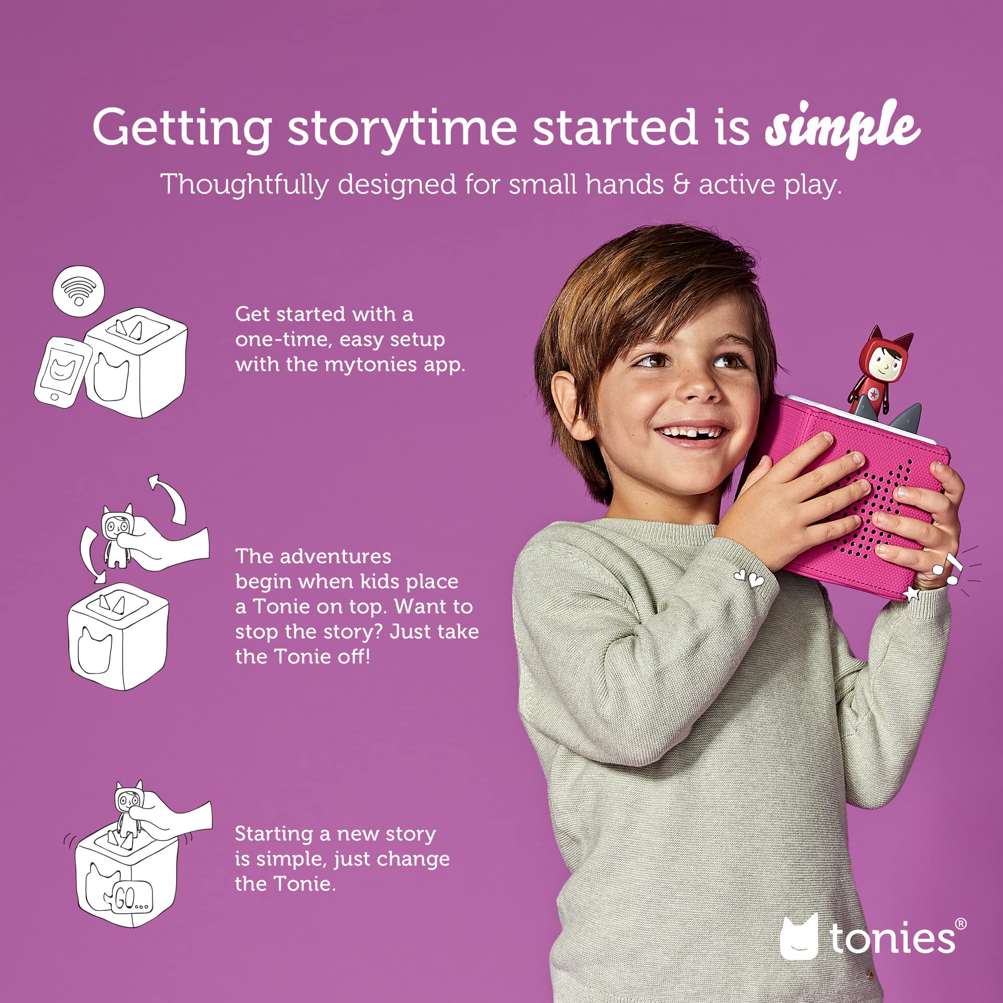 Toniebox Audio Player Starter Set with Disney Princesses (Cinderella, Belle, Moana, Tangled) & Playtime Puppy - Interactive Storytelling Toy for Kids - Purple - Perfect for Bedtime Stories, Car Rides & Learning Fun