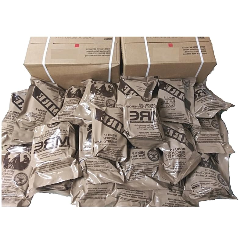 **Genuine US Military MRE Meals Ready to Eat - A & B Bundle Cases (2025-2026 Inspection) - Emergency Food Supply with Heater for Camping, Survival & Outdoor Adventures**