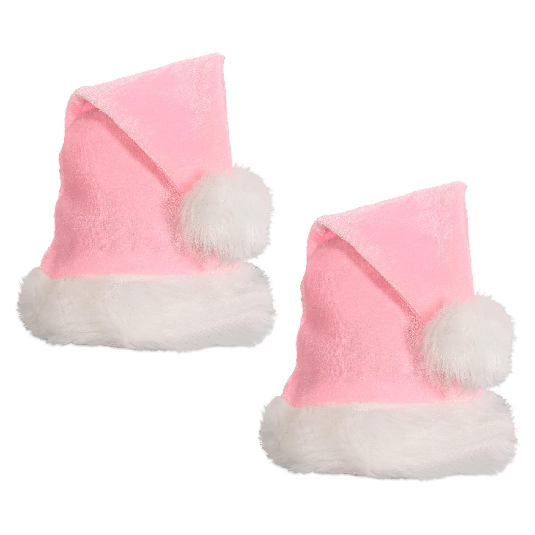 12 Pack Light Pink Santa Hats for Christmas - Festive Holiday Party Hats for Xmas Celebrations, Office Parties & Family Gatherings