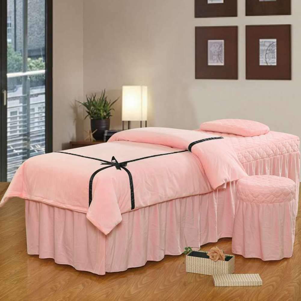 Luxury Velvet Massage Table Sheets Set - 4-Piece European Style Spa Bed Cover with Face Rest Hole, Soft Plush Fabric for Professional Massage & Home Relaxation - Pink 80x190cm (31x75in) - Perfect for Massage Therapists, Spas, and Home Wellness Retreats