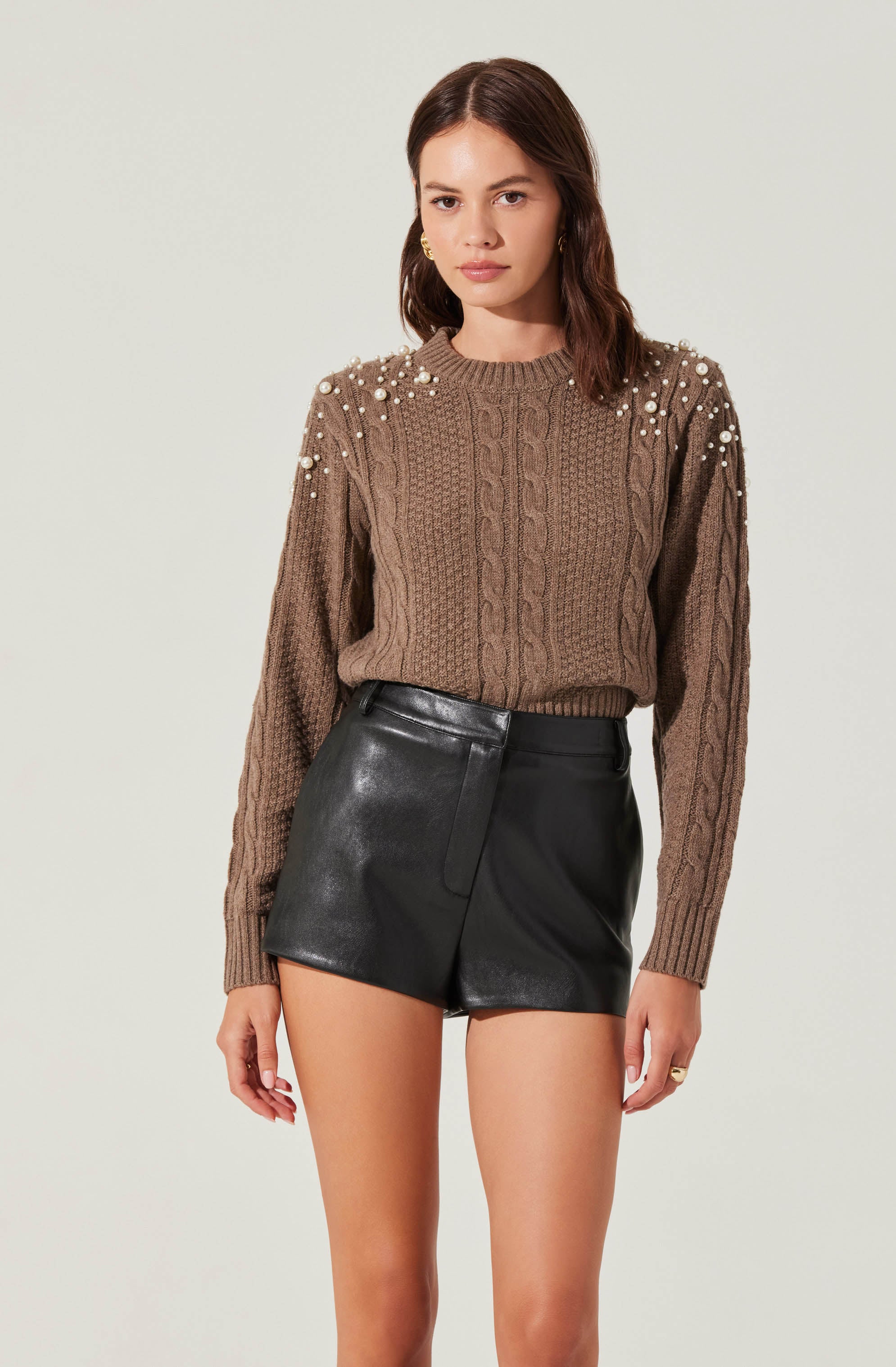 Pearl Embellished Cable Knit Sweater Women's Fashion Winter Pullover - Perfect for Holiday Parties, Office Wear & Cozy Fall Outfits
