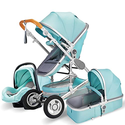 Fevilady Luxury 3-in-1 Baby Stroller with Aluminum Frame - Lightweight Portable Pram, Newborn Bassinet & Toddler Stroller (Green) | Perfect for Shopping, Travel & Daily Walks