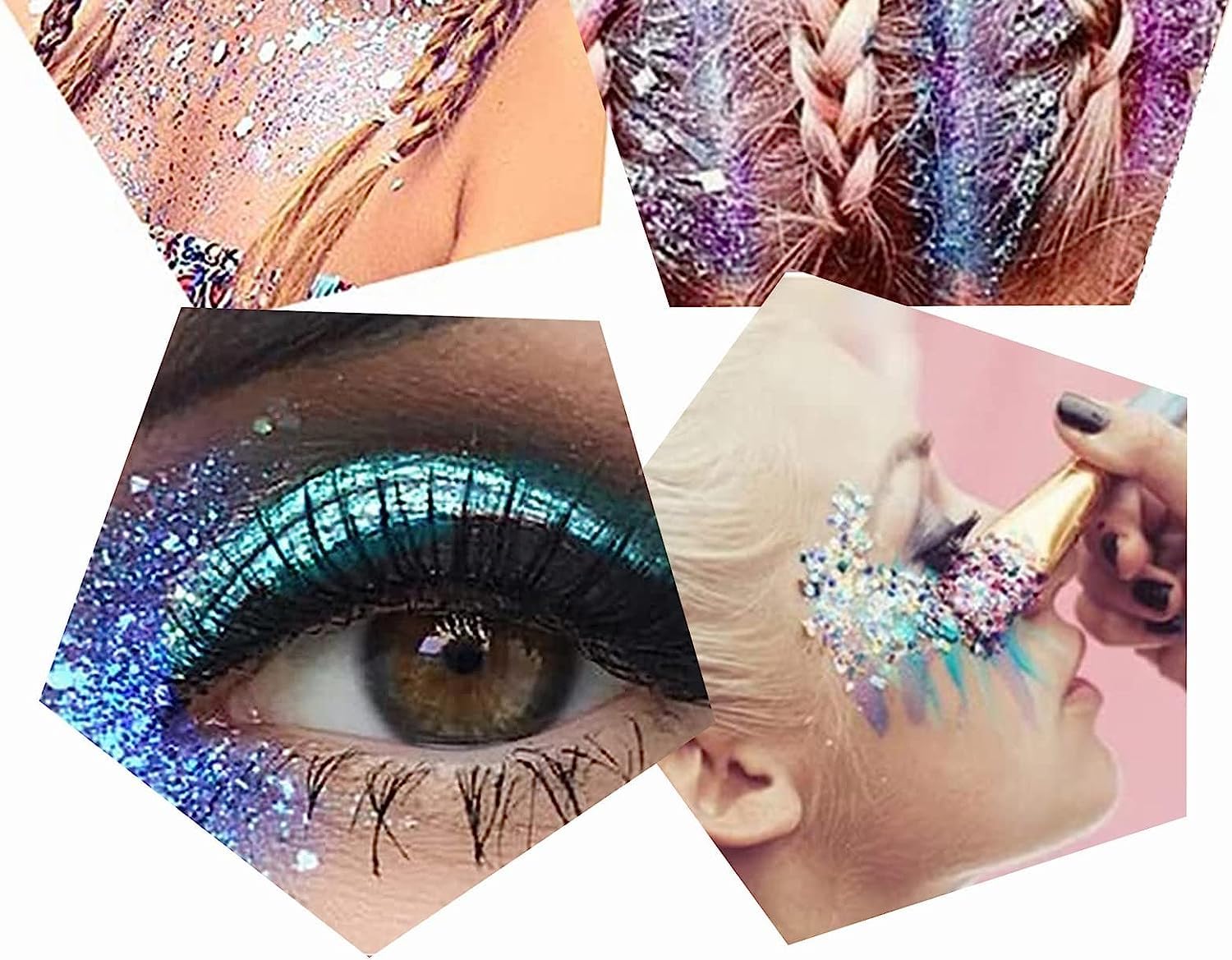 Holographic Body Glitter Liquid - Long Lasting Festival Makeup Glitter for Face, Hair & Eyeshadow - Chunky Glitter Sequins, No Glue Needed, Easy to Remove (09 - White) | Perfect for Raves, Concerts, Halloween & Cosplay