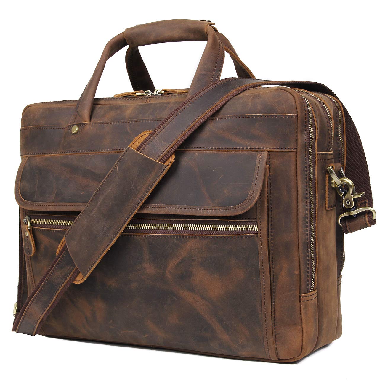 Augus Genuine Leather Briefcase for Men - Professional Business Travel Messenger Bag Fits 15.6 Inch Laptop - Perfect for Office, Commuting & Business Trips