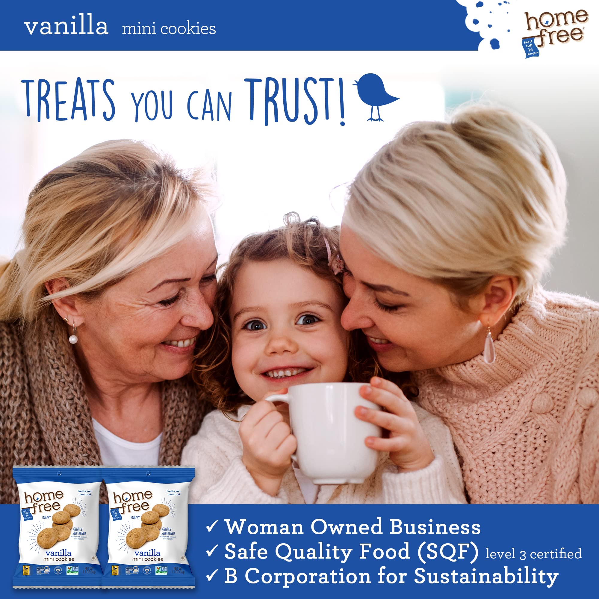 Gluten Free Mini Cookies Vanilla - 70% Organic, Single Serve Snacks (1.1oz, Pack of 64) | Homefree Trusted Treats for School Lunches, Travel & On-the-Go Healthy Snacking