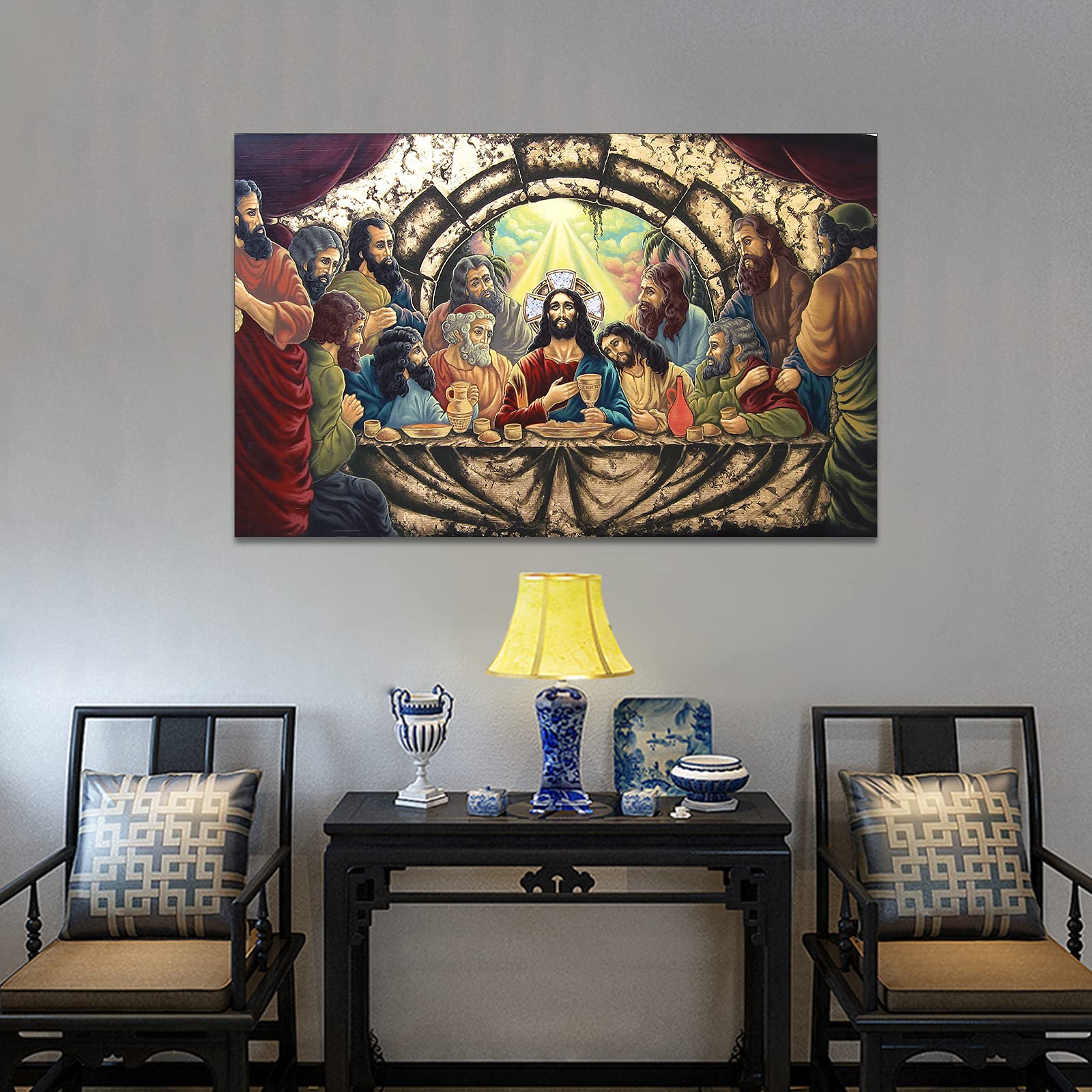 The Last Supper Canvas Wall Art - 28x40 Inches Christian Jesus Painting for Dining Room Decor, Home & Church Wall Decorations | Perfect for Religious Gifts, Living Room & Office Wall Art