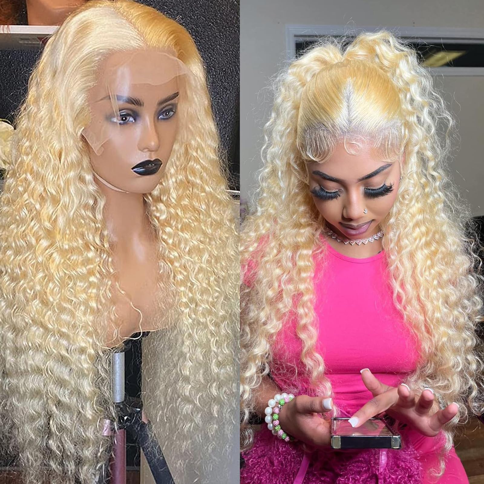 613 Deep Wave Lace Front Wig Human Hair - HD Transparent 13x6 Lace Frontal Wig 180% Density - Pre Plucked with Baby Hair - Blonde 24 Inch Human Hair Wigs for Women - Perfect for Daily Wear, Parties, and Special Occasions