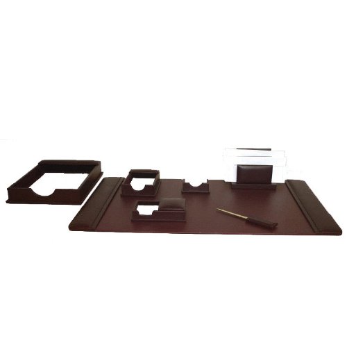 Luxury Burgundy Leather 7-Piece Desk Set - Premium Office Organizer with Pen Holder, Notepad & Accessories - Perfect for Home Office, Executive Desk & Gift Giving