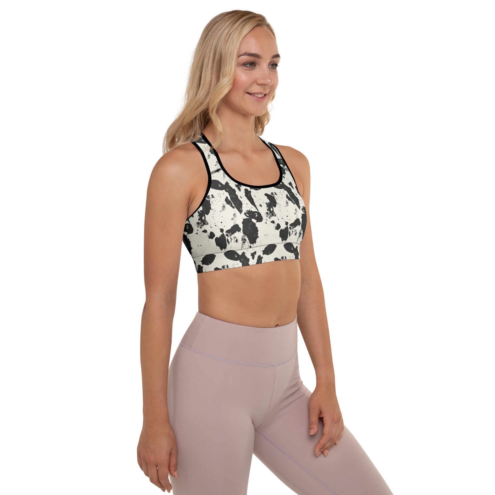 Grunge Black Spots Padded Sports Bra for Women - High Impact Workout, Running, Yoga & Gym - Comfortable Support & Stylish Design