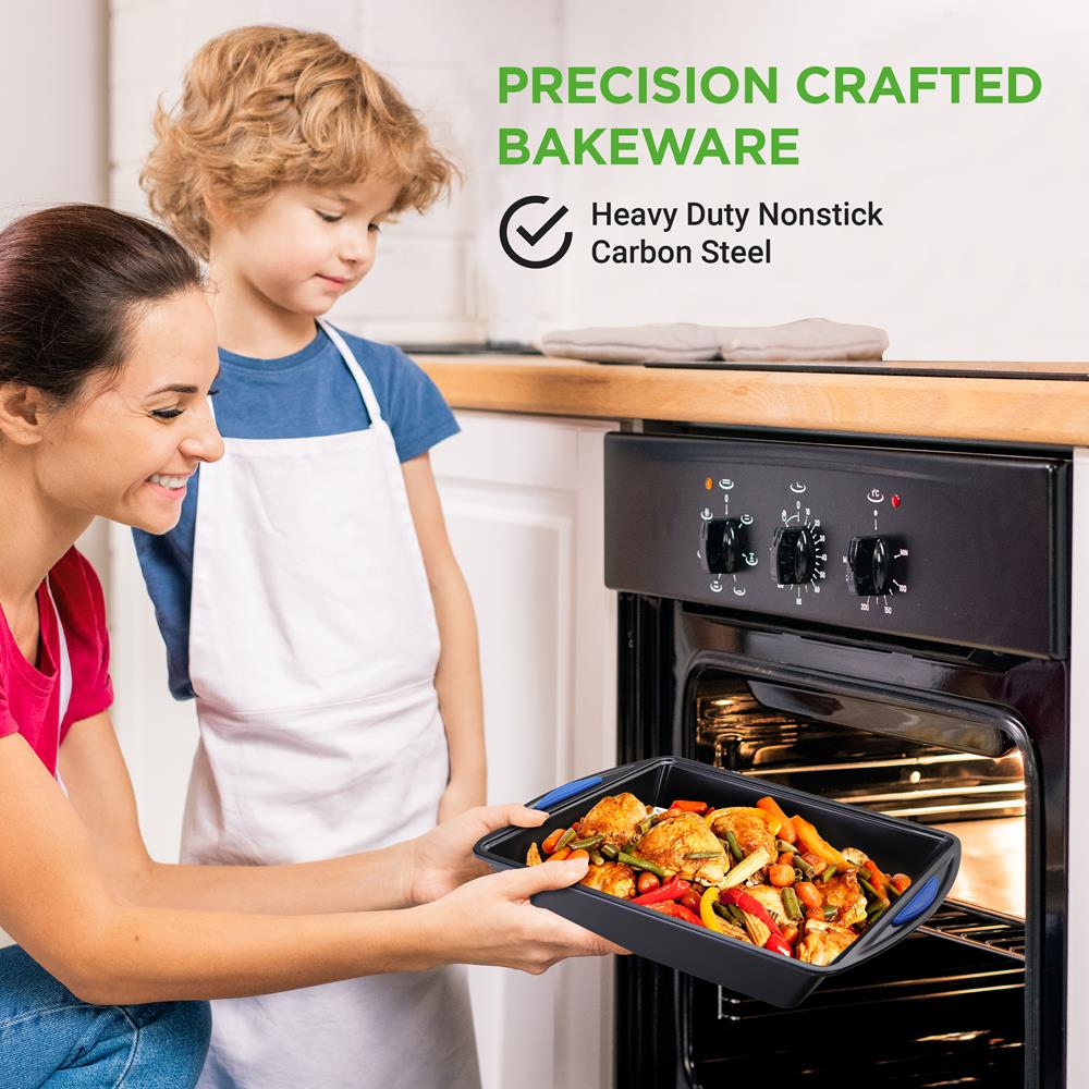 Non-Stick Baking Pans Set for Oven - 3-Piece Cookie Sheet, Pizza Pan & Cake Pan - Perfect for Baking, Roasting & Cooking at Home