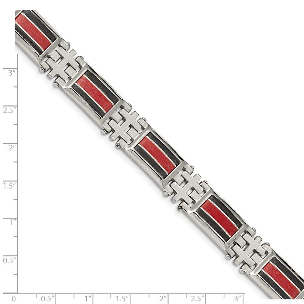 Luxury Stainless Steel Bracelet with Polished Black Carbon Fiber & Red Fiber Glass Inlay - Elegant Jewelry for Men & Women - Perfect for Parties, Weddings & Gifting