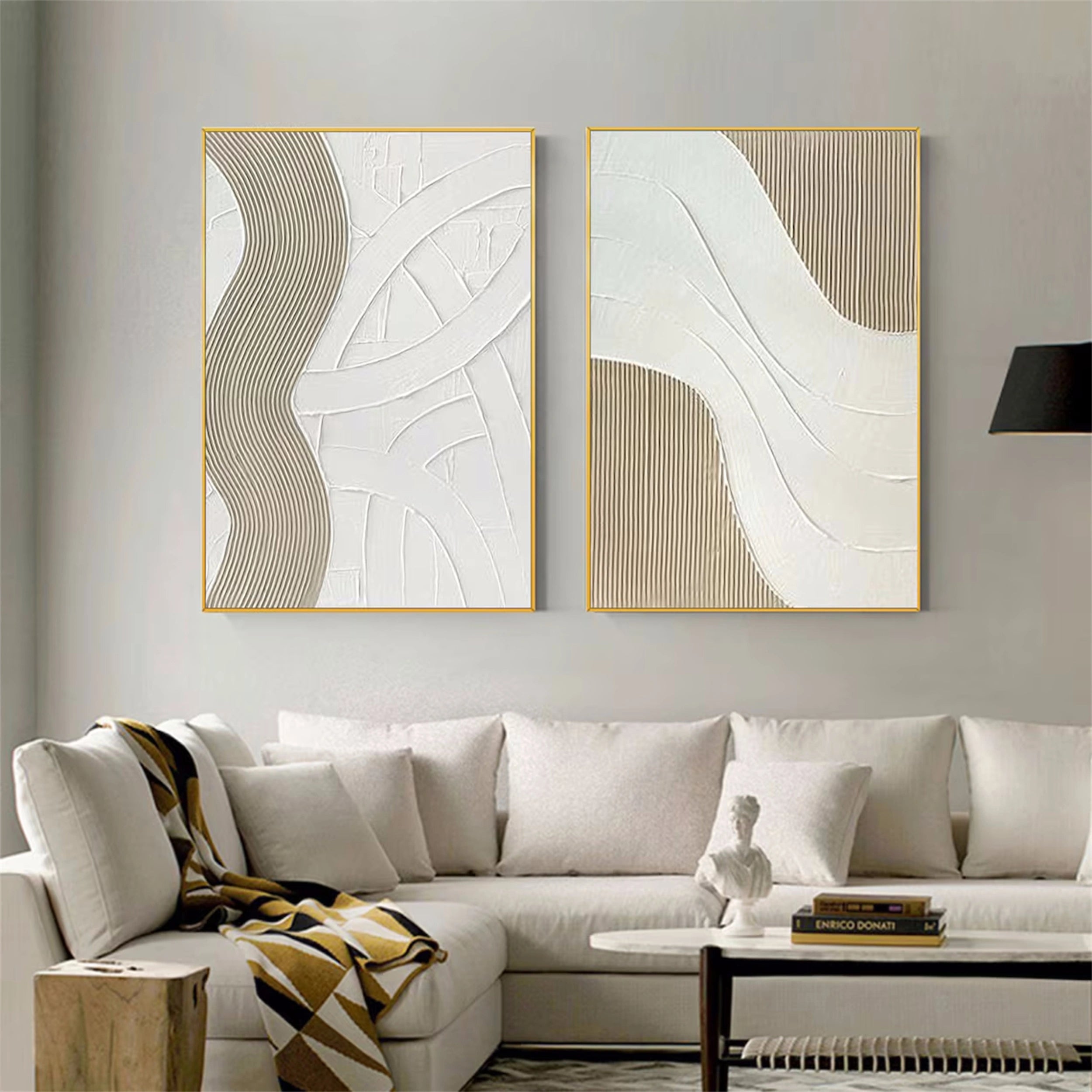 Abstract Beige & Brown Wall Art Set of 2 Canvas Prints - Modern Home Decor for Living Room, Bedroom & Office #BB077