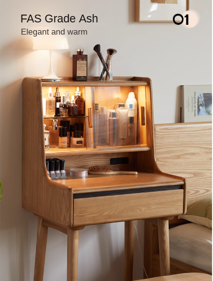 Black Walnut Solid Wood Lighted Vanity Dressing Table with Mirror - Elegant Makeup Desk for Bedroom, Bathroom, or Boudoir