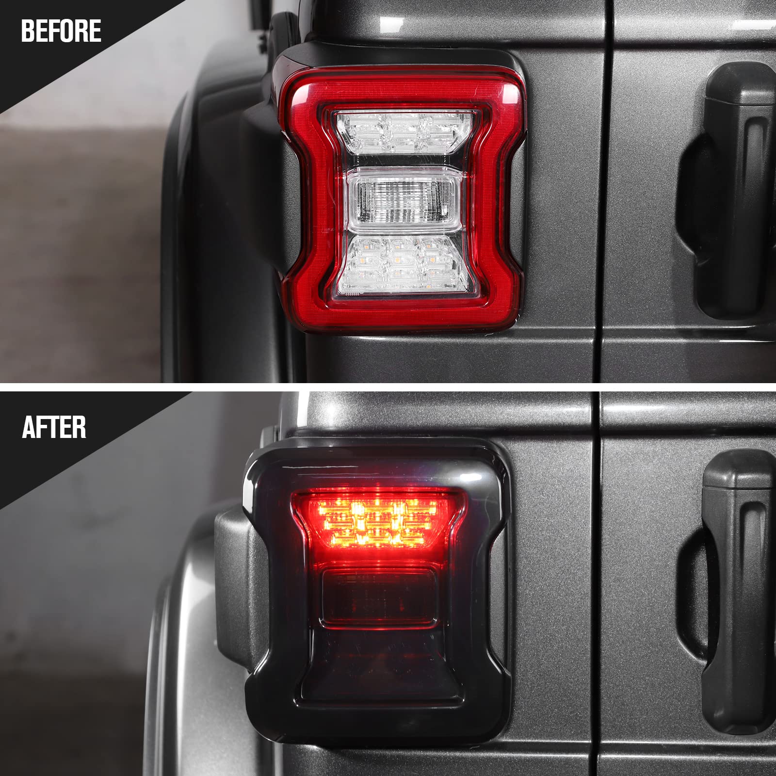 JeCar Smoked LED Tail Light Covers for Jeep Wrangler JL & JLU (2018-2023) - Black Rear Light Guards & Exterior Accessories | Enhanced Style & Protection for Off-Road Adventures & Night Driving