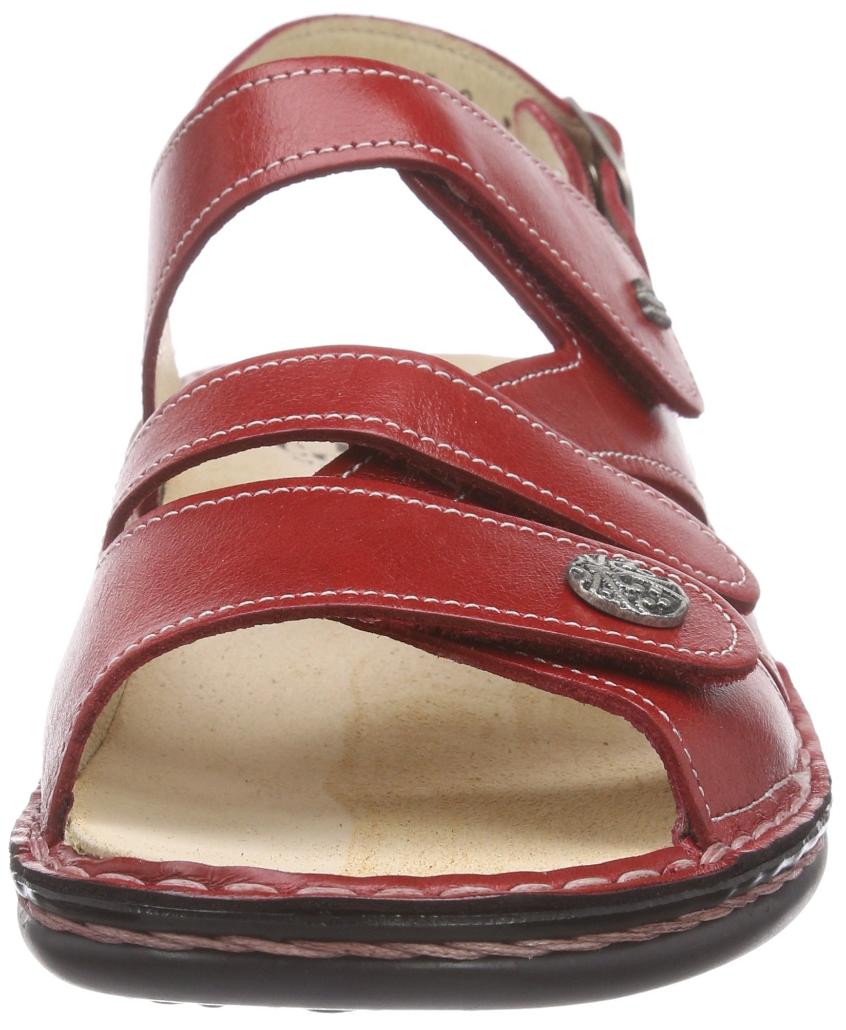 Finn Comfort Women's Strappy Sandals with Ankle Strap - Comfortable Red Leather Sandals for Women Size 5 | Perfect for Summer, Beach, Travel & Casual Outings