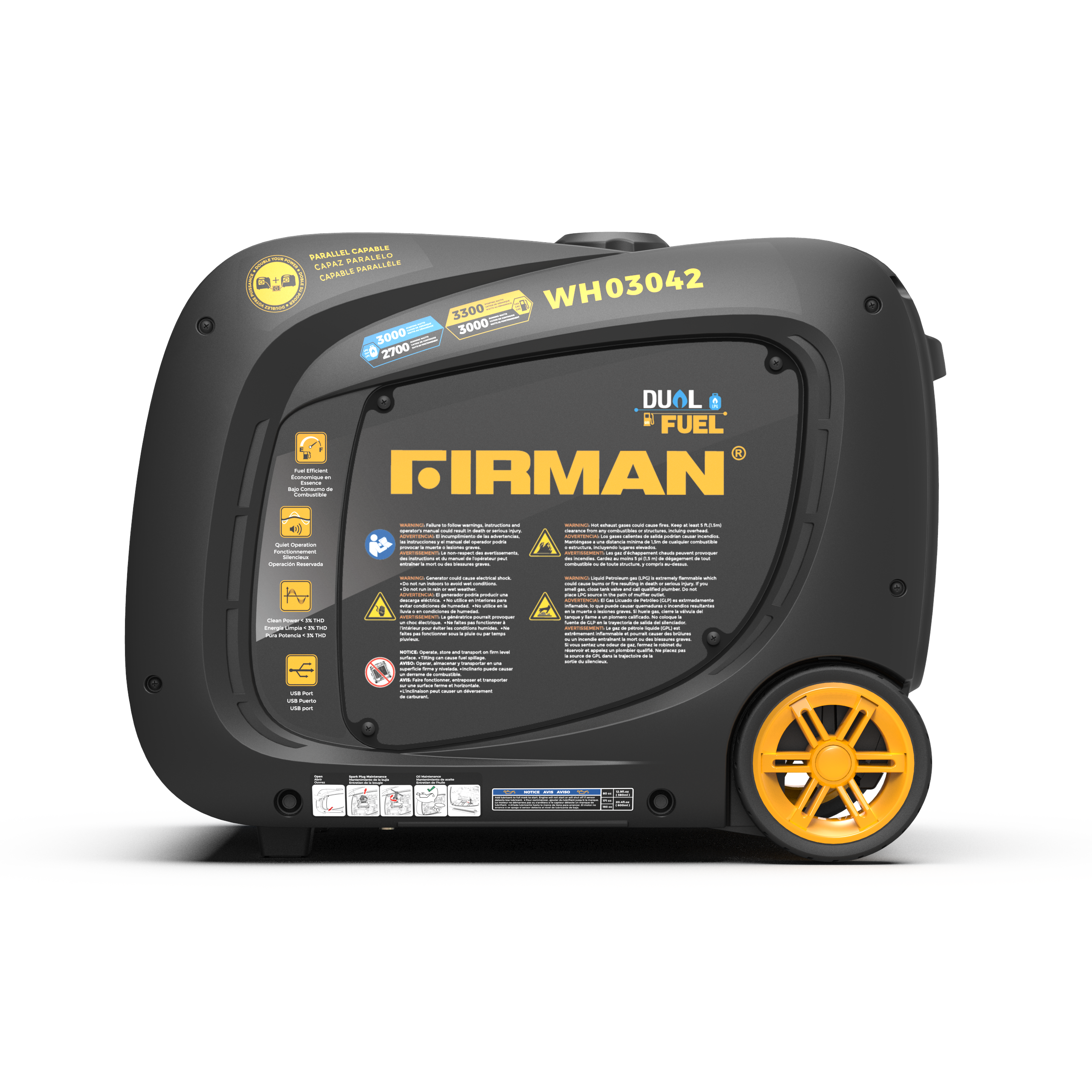 3300W Dual Fuel Inverter Generator with Electric Start - Portable Power for Camping, RV Trips & Emergency Backup