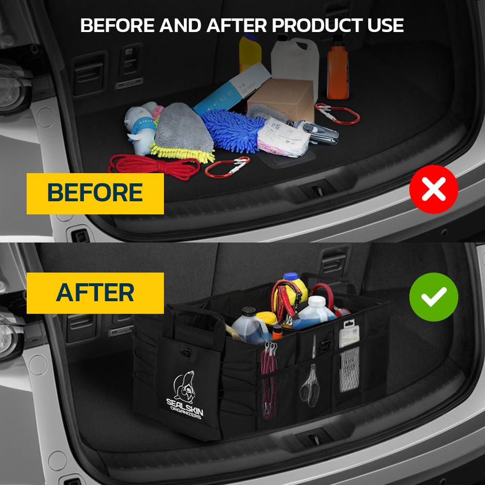 Premium Heavy Duty Collapsible Trunk Organizer for SUV, Car & Truck - 3 Adjustable Sizes, Lightweight & Portable Vehicle Storage - Easy Install Organizer for Travel, Camping & Road Trips - Black