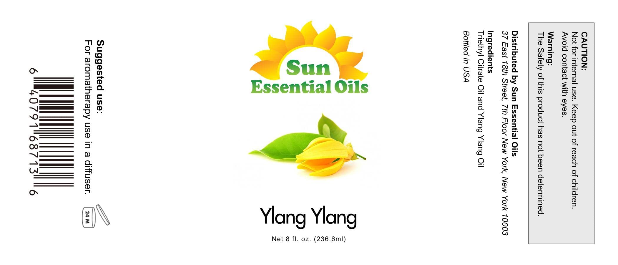 Ylang Ylang Essential Oil 8 oz - 100% Pure Sun Essential Oils for Aromatherapy, Massage & Relaxation - Perfect for Diffusers, Bath & DIY Skincare